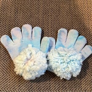 Kids' Blue and Pink Pom-Pom Gloves
